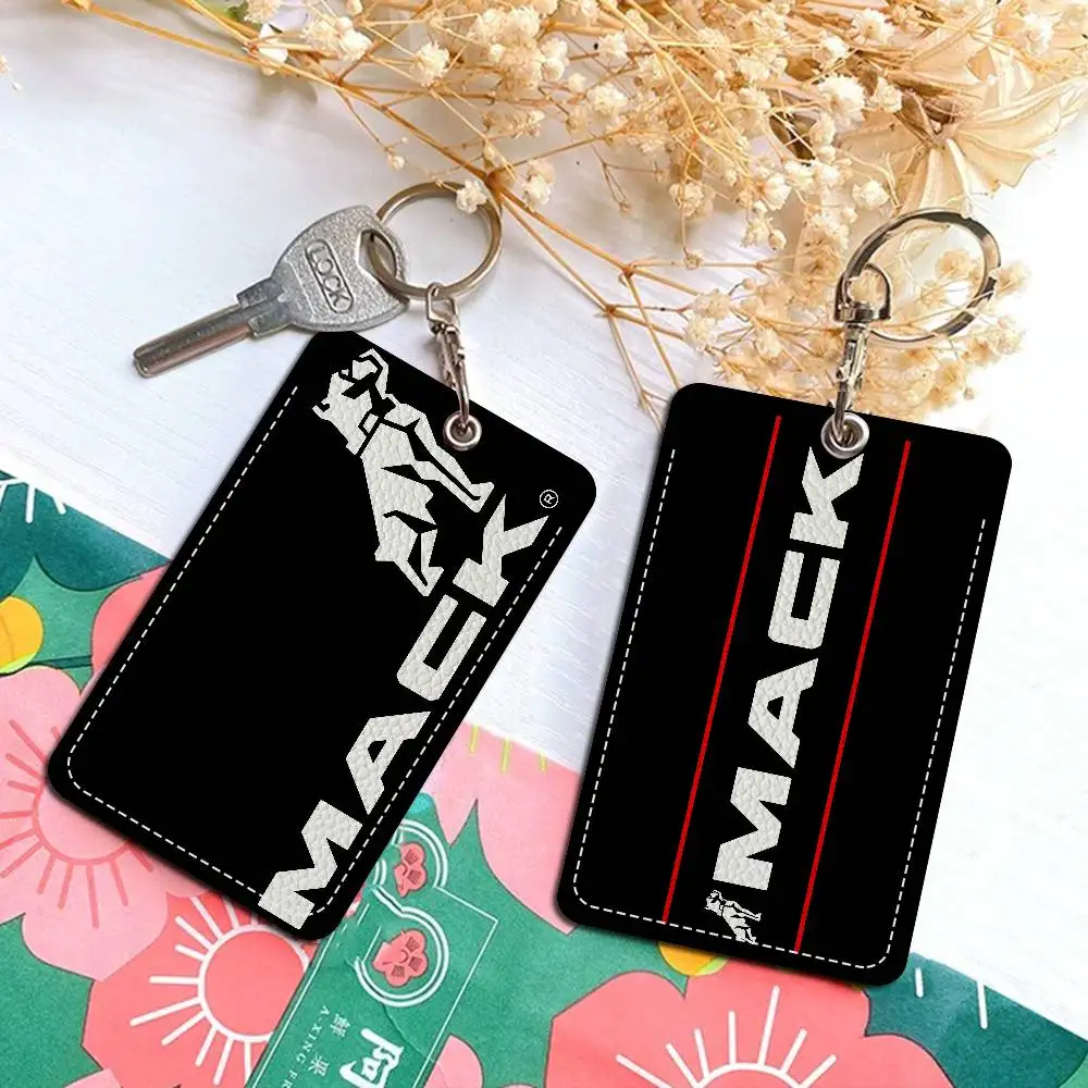 Truck Car M-MACKs 1Pc PU Leather Card Holder Keychain Key Ring Door Lock Access Tags ID Card Case Keychain Card