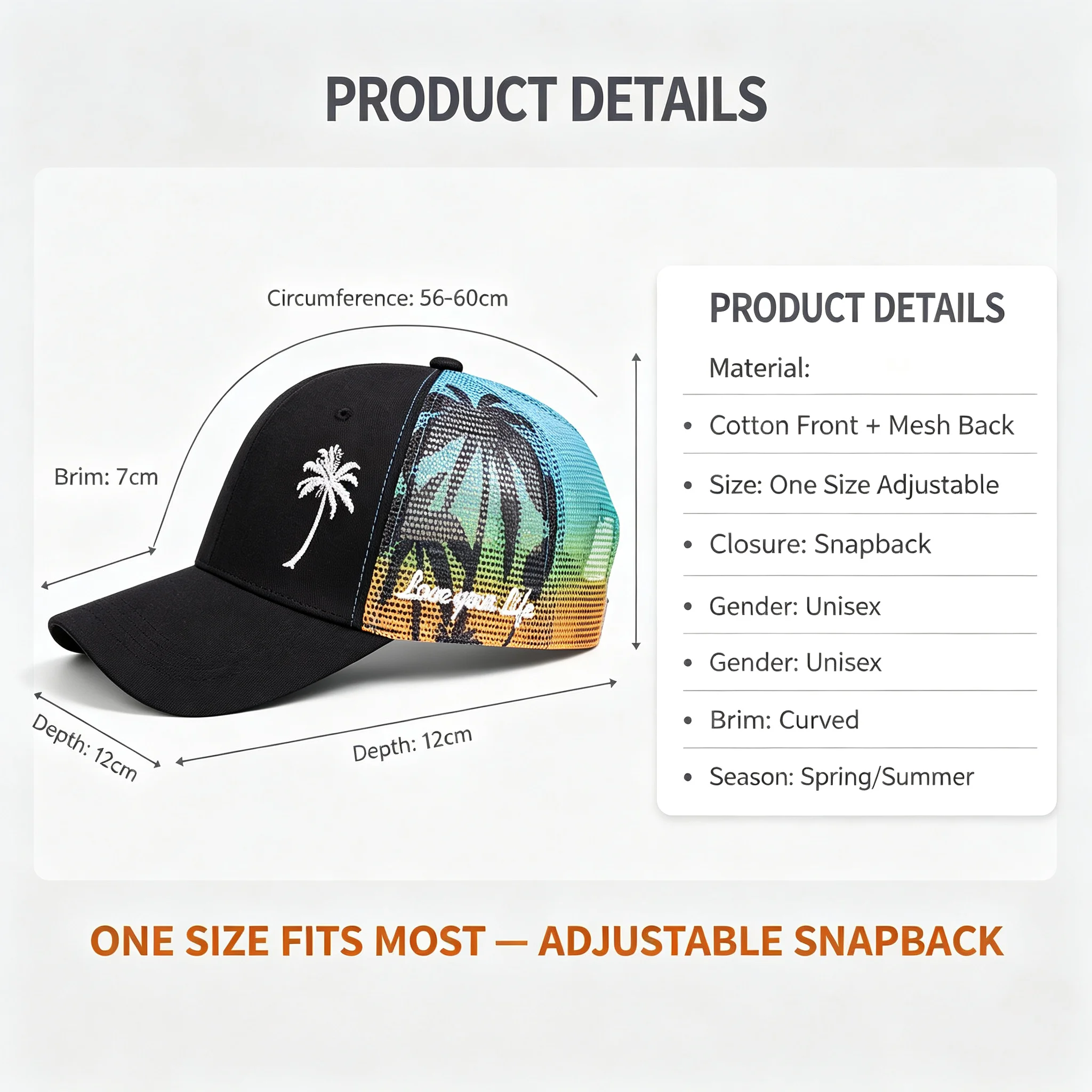 Trucker Coole Designs Atmungsaktive Kokosnussbaum-Stickerei Baseball Outdoor Schatten Sonnenschutz Mesh Cap Herren- und Damen-Sonnenhut – Detail 6