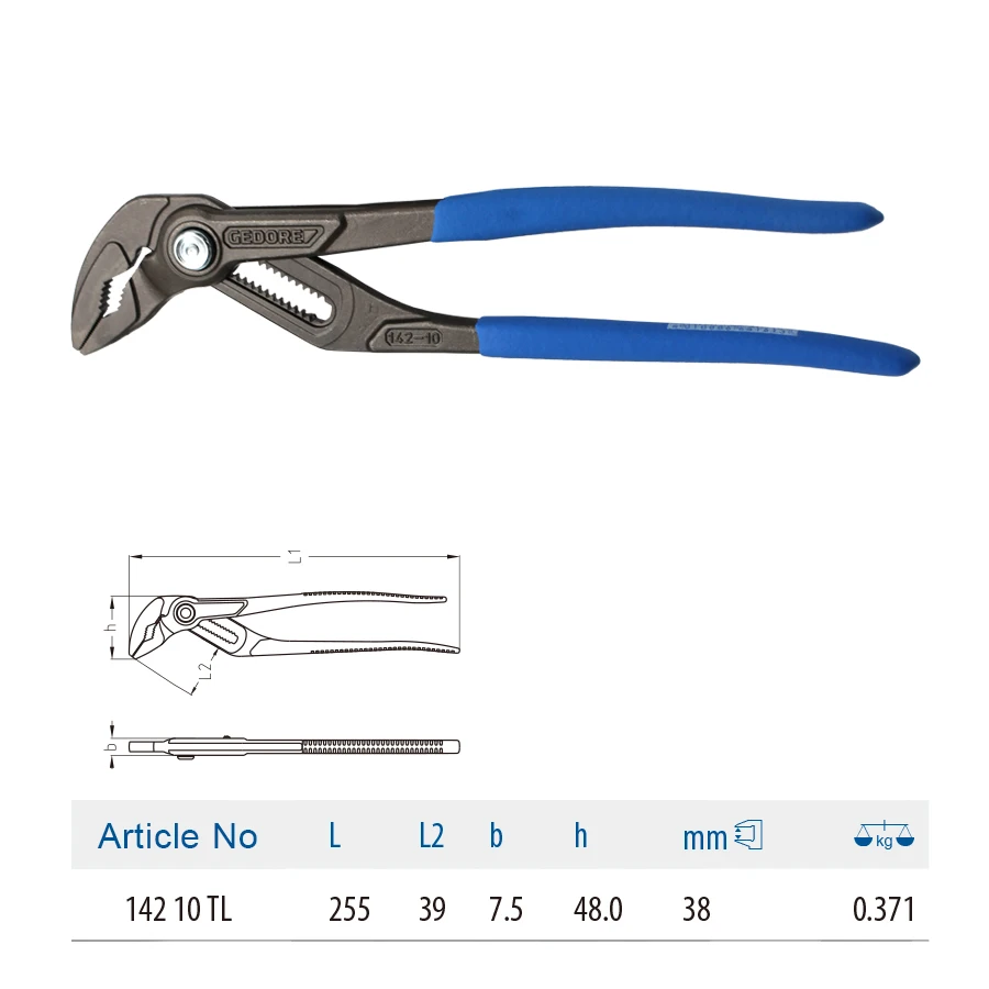 GEDORE Tools 142-10 TL Water Pump Pliers with Comfort Grips15-way Pipe Universal Pliers 10\