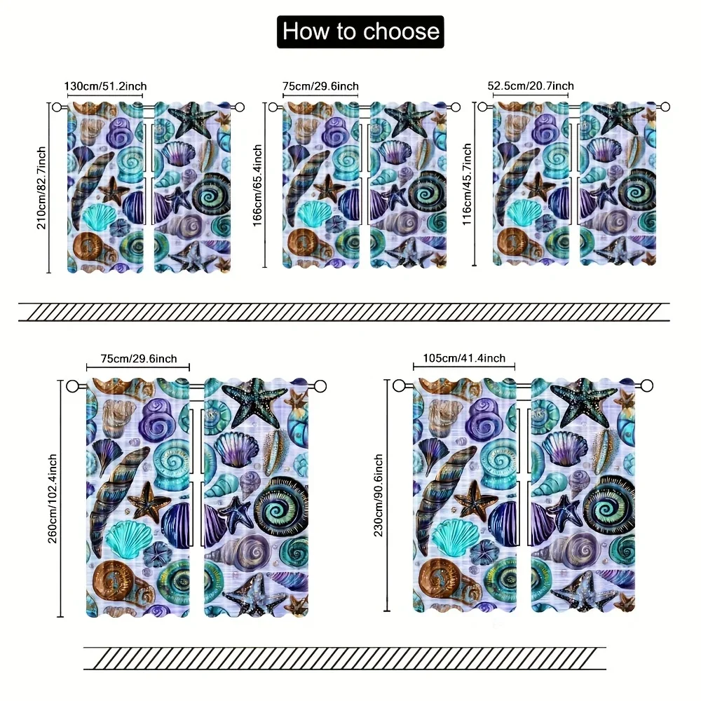 Original marine pattern of shell starfish Print Drapes Room Darkening Window Curtains Home Decor,Rod Pocket Blackout Curtains