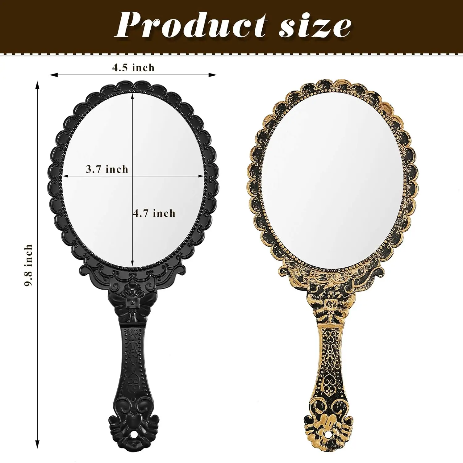 Reise-Vintage-Handspiegel, 2-teilig, oval, tragbar, kompakt, mit Griff für Make-up, Haarstyling, zum Aufhängen als Dekor