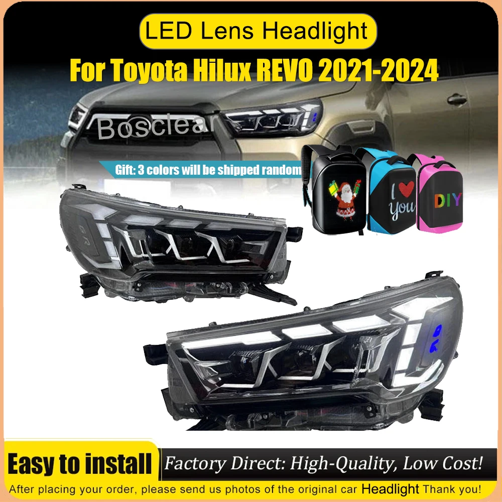 

Car Head Lamps For Toyota Hilux Revo Vigo 2021-2024 Headlight Upgrade Projector Two Lens Dynamic Turn Signal Lights Accessories