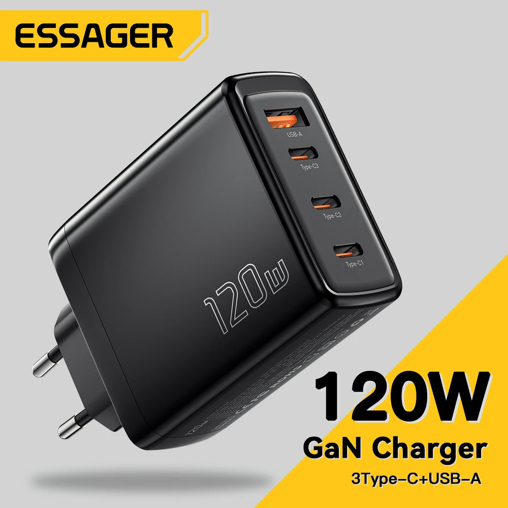 Essager GaN USB C타입 충전기, 노트북 100W PD 고속 충전, 맥북 에어 M1 M2 프로 아이폰 삼성 65W 태블릿 휴대폰 충전기, 120W