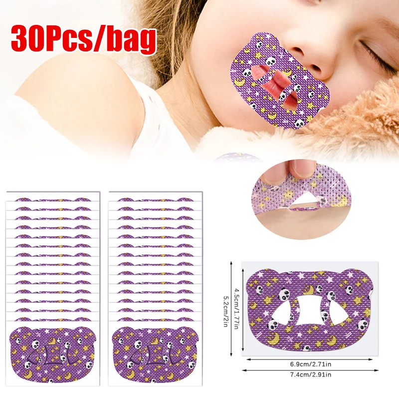 

Наклейки против храпа для детей, форма рта для сна, дизайн против растрескивания, мультяшный стиль, медведь, О-образная дыхательная нашивка для рта