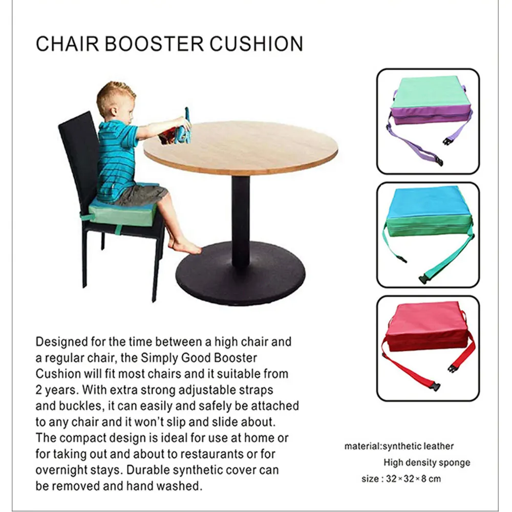 Adjustable Toddler Booster Seat for Dining Table PU Washable 2 Belt Attach to Chair for Infants Eating