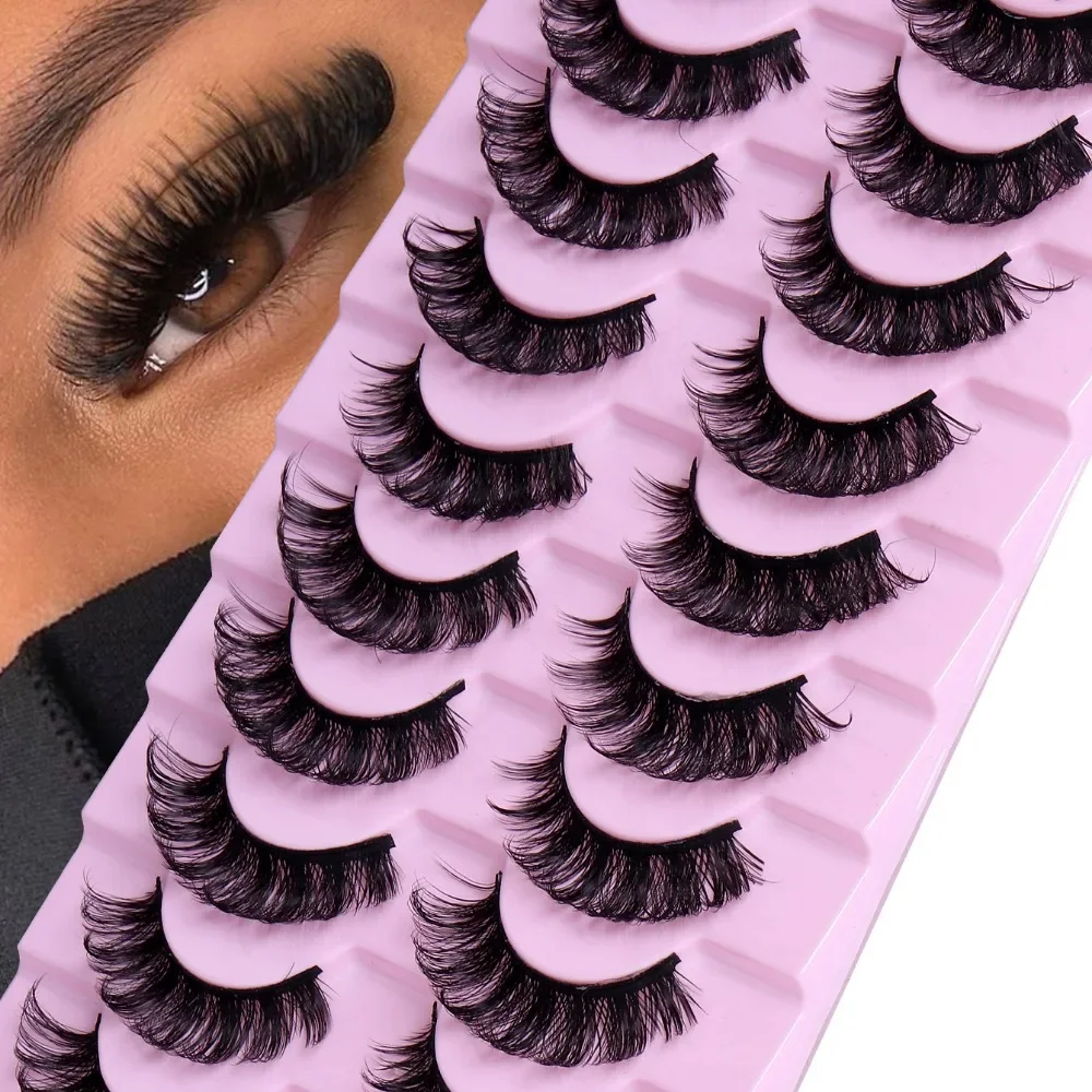 

10 Pairs Russian Strip Lashes DD Curl False Eyelashes Fluffy Wispy Fake Lashes Pack