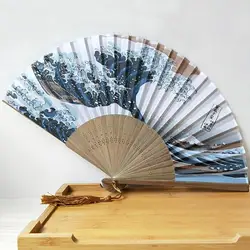 Japanese Style Silk Hand Fan Kanagawa Waves Folding Fan Wedding Party Decoration Gifts Home Wall Decoration