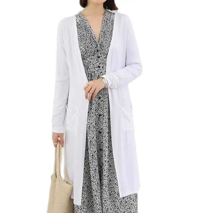 Women Casual Thin Coats Women Summer Autumn Cotton Cardigans Long Sleeve Modal Long Cardigan Ladies Solid Color Shawl Female