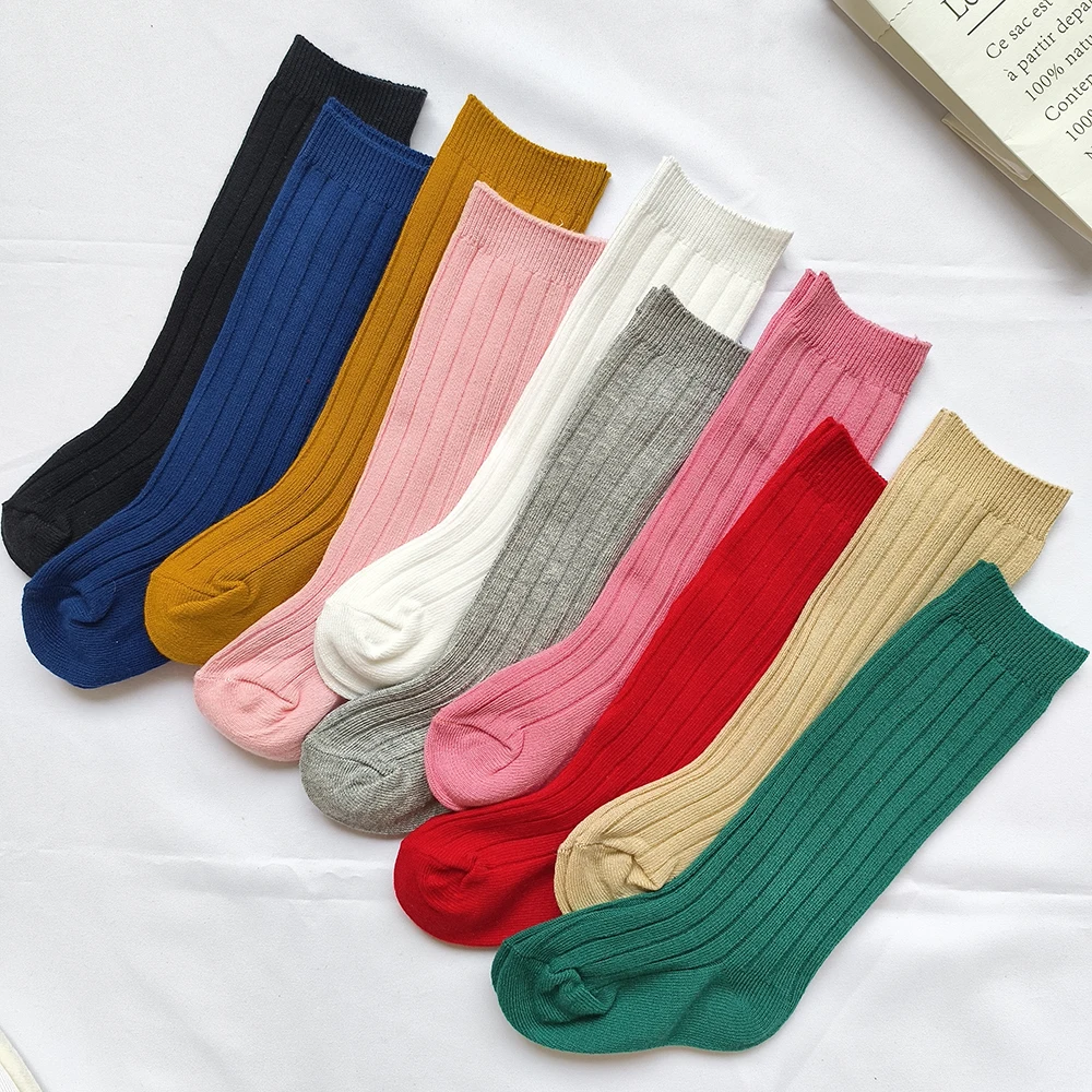 Neue spanische Jungen Jungen Mädchen kniehohe lange Socken Baumwolle atmungsaktiv gestreifte weiche Kinder Socke gerippt Kinder Schuluniform Socken