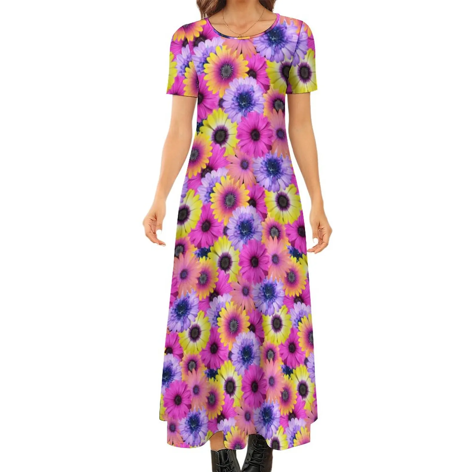 African Daisy Dress Pink Purple Floral Korean Fashion Boho Beach Long Dresses Women Vintage Maxi Dress 5XL 6XL 7XL