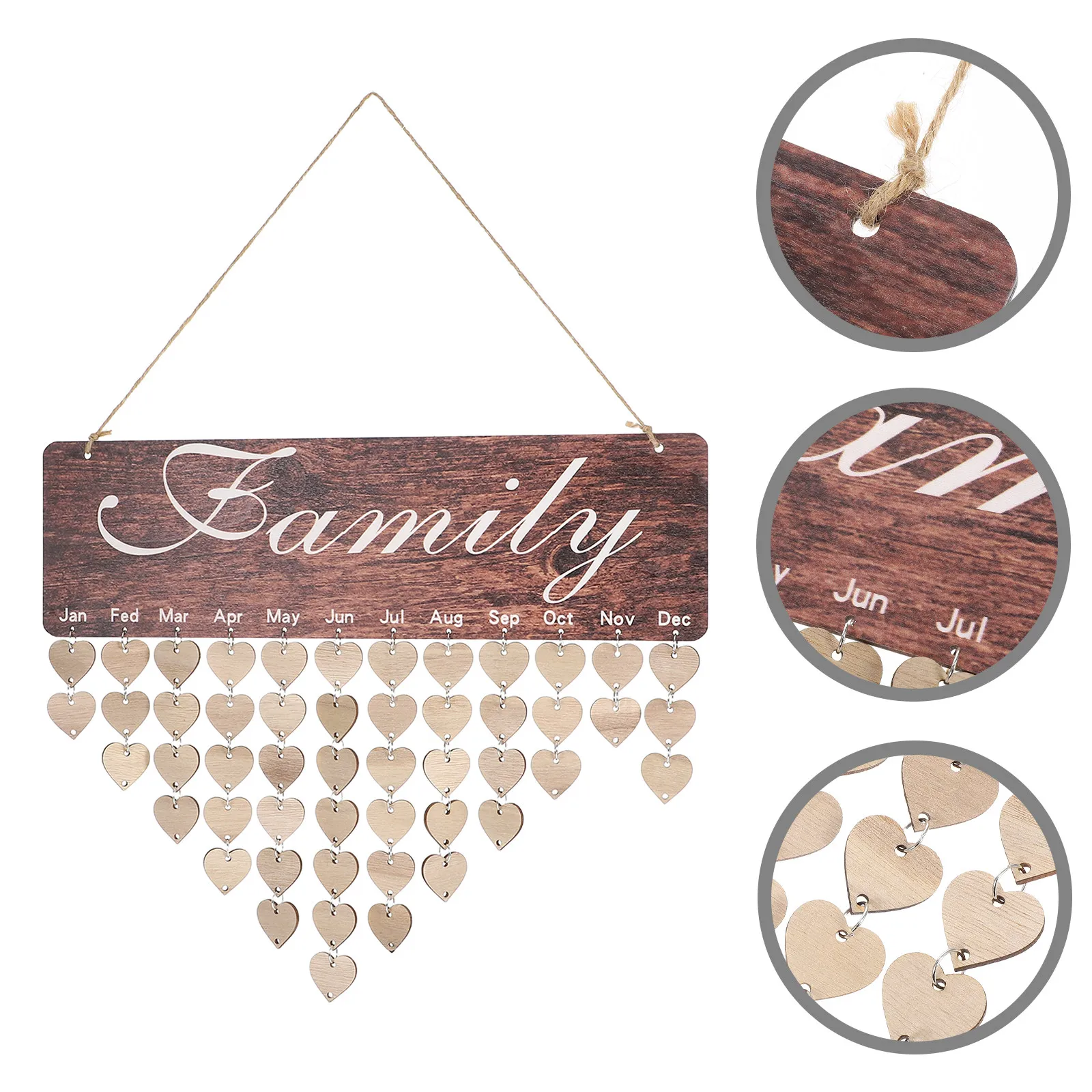 

Vintage Wooden Family Calendar Birthday Reminder Hanging Plaque Decorative Rustic Wall Calendar Party Decorations Family