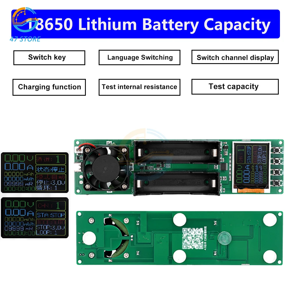 

Модуль тестера емкости литиевых батарей 5 в постоянного тока 18650 мАч MWh 2-канальный цифровой модуль детектора мощности батареи с интерфейсом Type-C