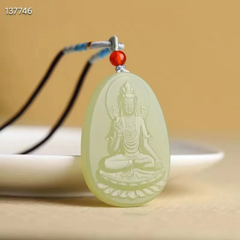 

Natural 100% real green hetian jade carve Lotus Guanyin pendant Bless peace necklace jewellery for men women gifts luck