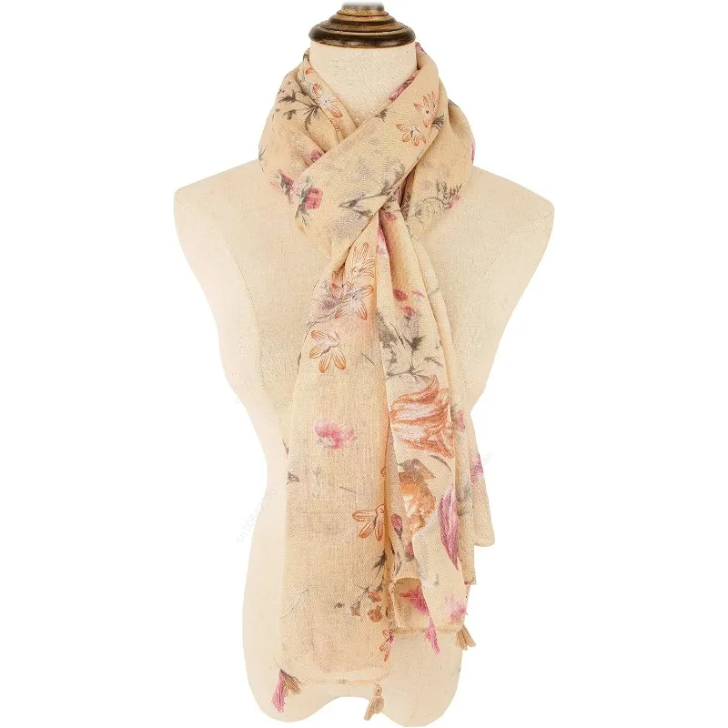 YOUR SMILE Large Boho Scarf for Women Lightweight Floral Printed Scarves Fall Winter Fashion Fringed Shawl wraps