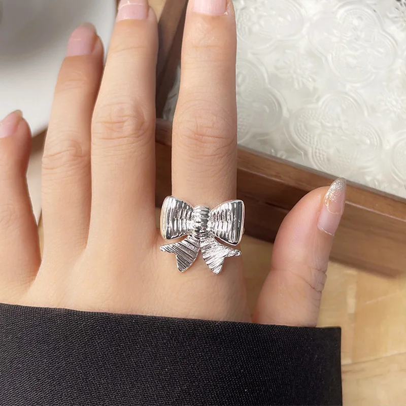 Foxanry 여성용 과장된 나비 매듭 기하학적 반지, 소녀 힙합 개성, 트렌디 클래식, 우아한 웨딩 신부 보석 선물