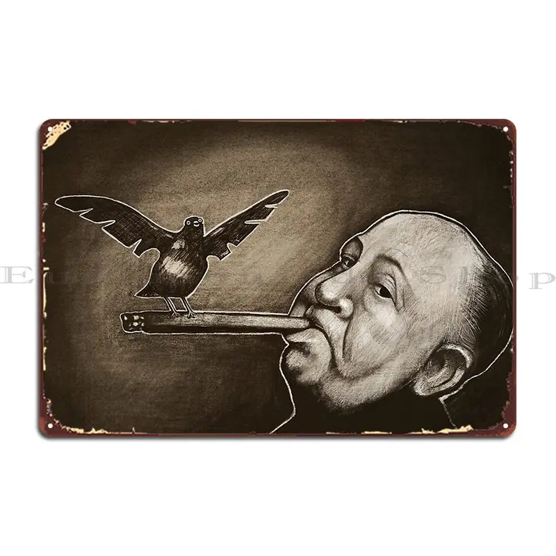 Alfred Hitchcock With A Birdy Cigar Monomano Metal Plaque Poster Plaques Character Living Room Wall Cave Pub Tin Sign Poster