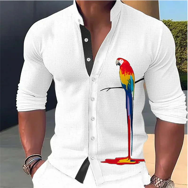 

Men's muscle sports gym shirt clothing top button flower bird stand collar designer design simple fashion 2023 new large size