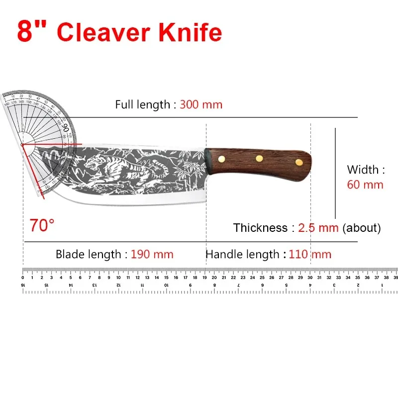 Meat Cleaver 8 inch Forged Kitchen Butcher Knife Stainless Steel Boning Peeling Cooking Knife Chef Slicing Cutter Fruit Knives