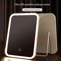 3 Colors Touch Screen Dimmable LED Makeup Mirror Foldable Rechargeable Cosmetic Tabletop Mirror for Travel And Home Use
