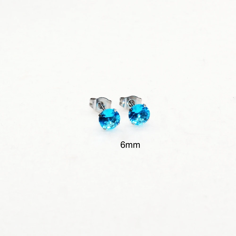 Edelstahl-Ohrstecker mit ozeanblauen Zirkonia-Steinen im klassischen Stil, von 3 mm bis 8 mm, farbecht, hypoallergen, hochwertiger Schmuck. – Detail 7