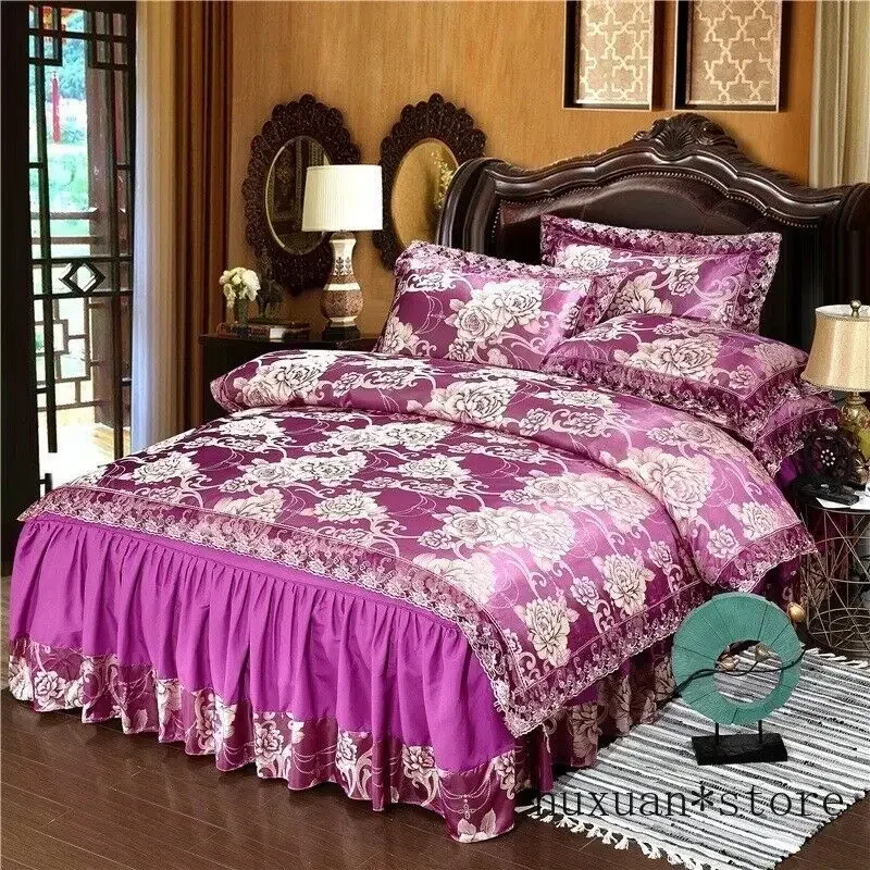 

Bedding Set Queen King Duvet Cover Satin Jacquard Red Lace Golden Luxury Comforter Bedding Sets Queen