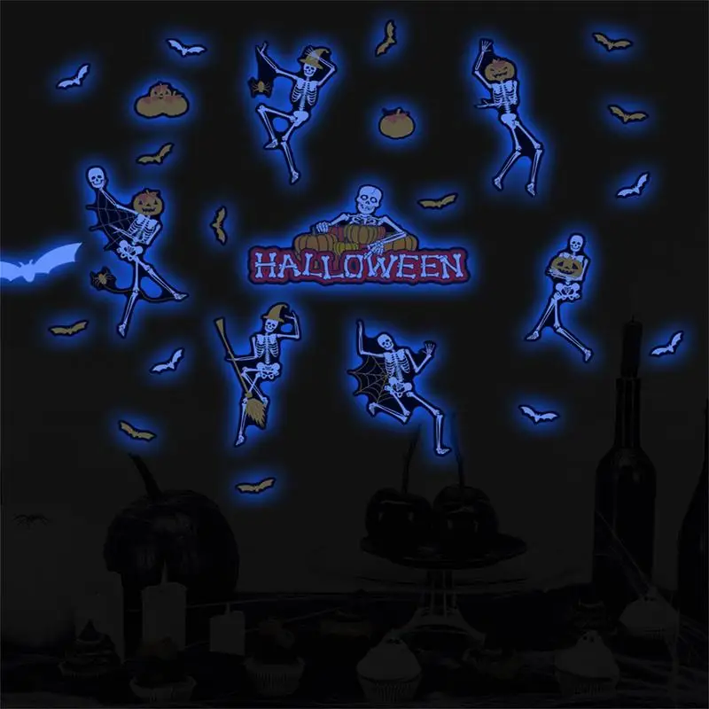 Glow In The Dark Halloween Decals 2 Sheets Window Decals Halloween Stickers Pumpkin Skeleton Bat Stickers Window Decals Window