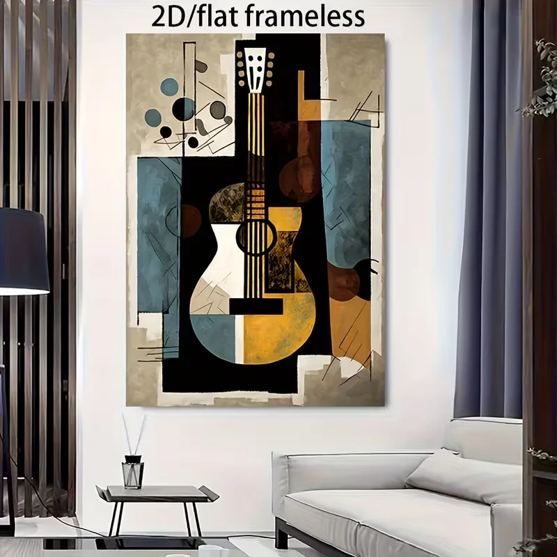 1pc 31.49*47.24in/80cm*120cm 2Dflat Frameless Modern Abstract Guitar Art Canvas Painting Art for Living Room Modern Canvas Poste