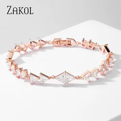 ZAKOL Exquisite Zirconia Leaf Bracelets for Women Rose Gold Color Crystal Bangles Fashion Heart Zircon Girls Party Jewelry