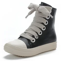 New Women Sneakers High-top Men's Casual Shoes Leather Shoes For Women Flat Sport Shoes Thick Lace Up Unisex Couple Women Shoes