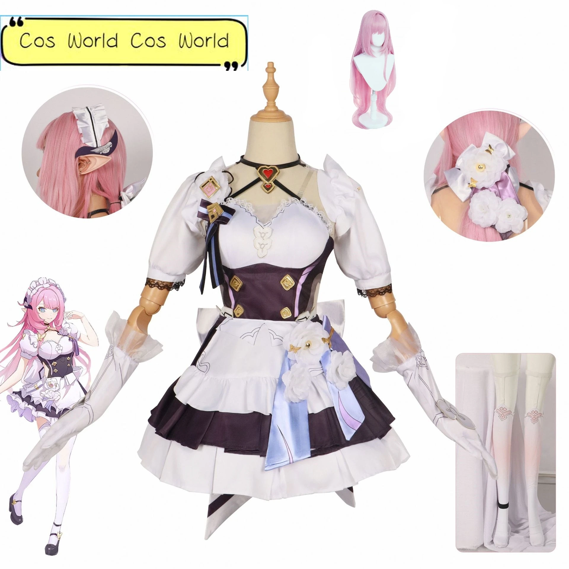 

Game Honkai Impact 3rd Elysia Cosplay Costume Women Suit Role Play Maid Suit Lovely Outfit Halloween Anime Uniform Dress Wig