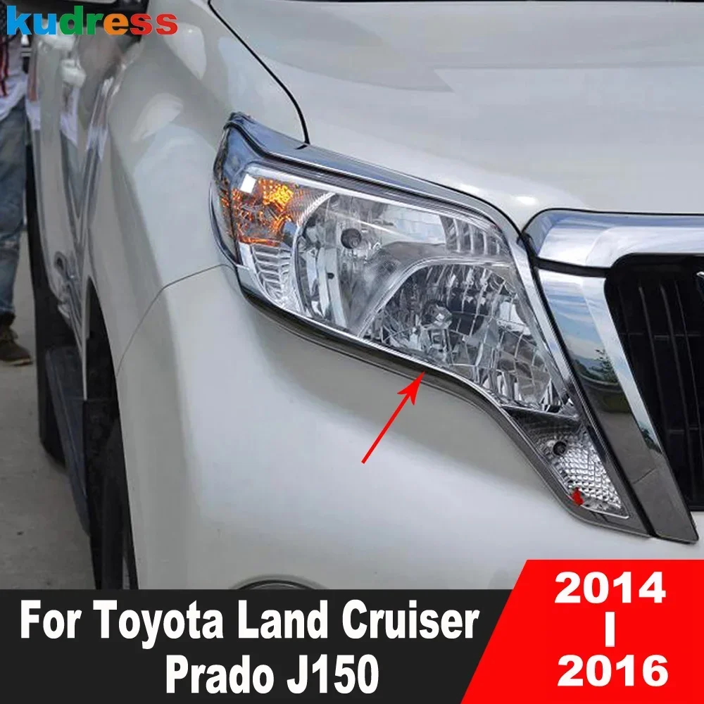 

Front Head Light Lamp Cover Trim For Toyota Land Cruiser Prado J150 2014 2015 2016 Chrome Car Headlight Frame Trims Accessories