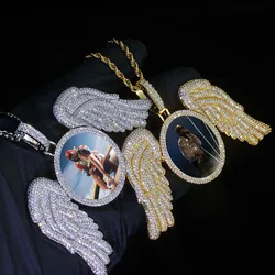 Hip Hop DIY Blank Photo Pendant Necklace With Protection Cover Shine Iced CZ Paved Memory Picture Pendant Charm Free Engraved