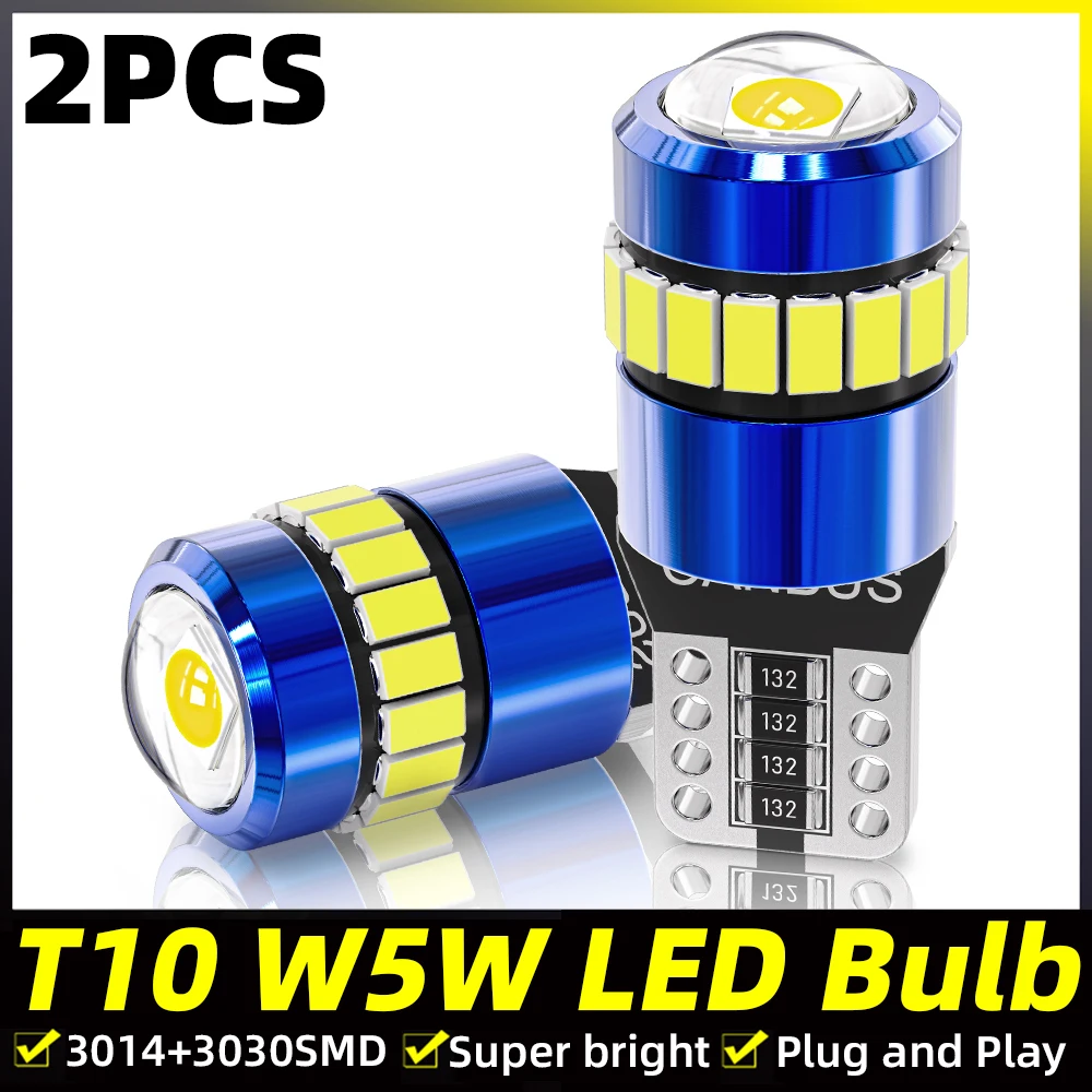 

2pc T10 W5W 168 194 3030 3014 5W 6500K LED CANBUS No Error 12V Car Interior Dome Map Reading Width Side Lamp License Plate Light