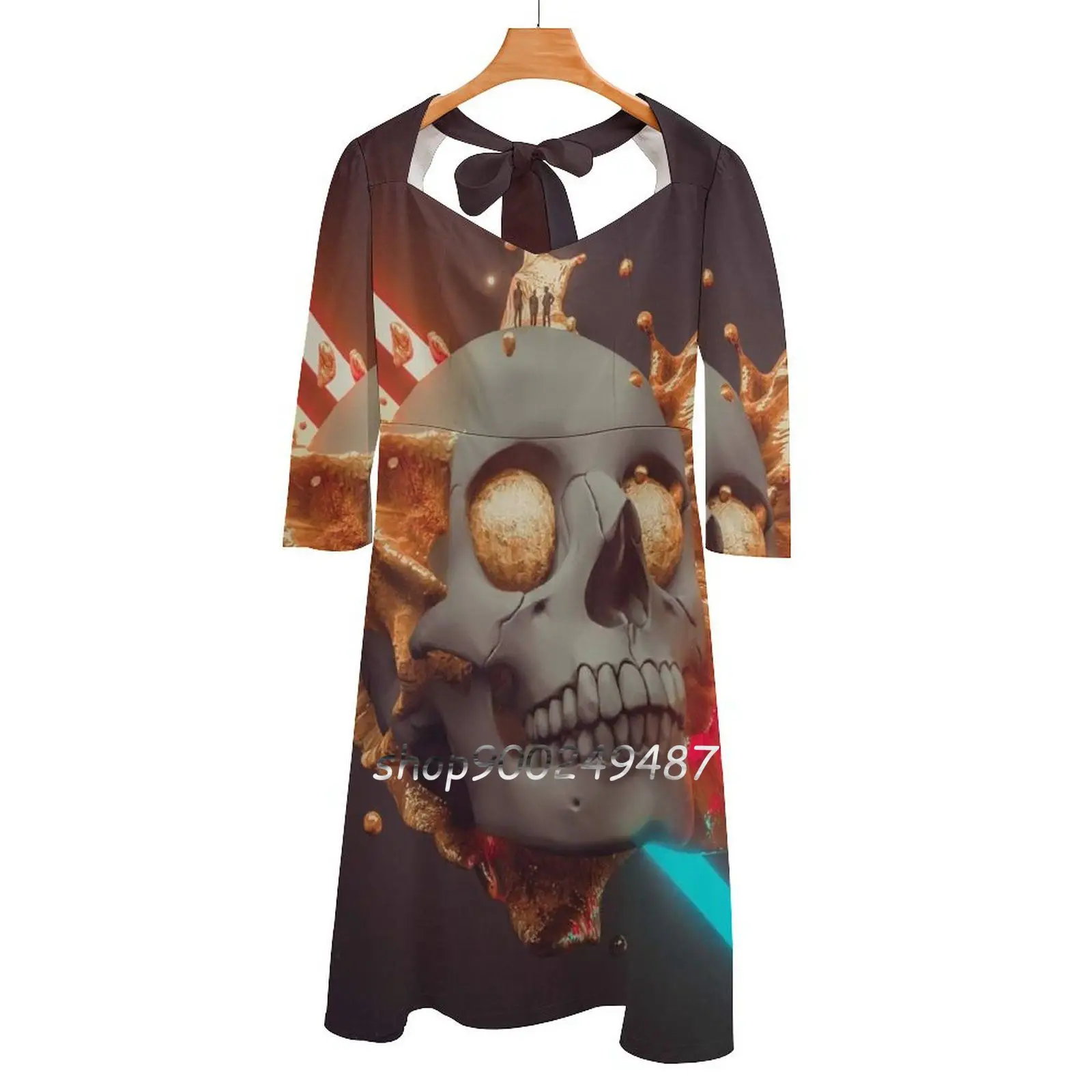 Revive Square Neck Dress Sweet Summer Dress Women Elegant Halter Print Dress Rainbow Skull Cats Target Artist Cat