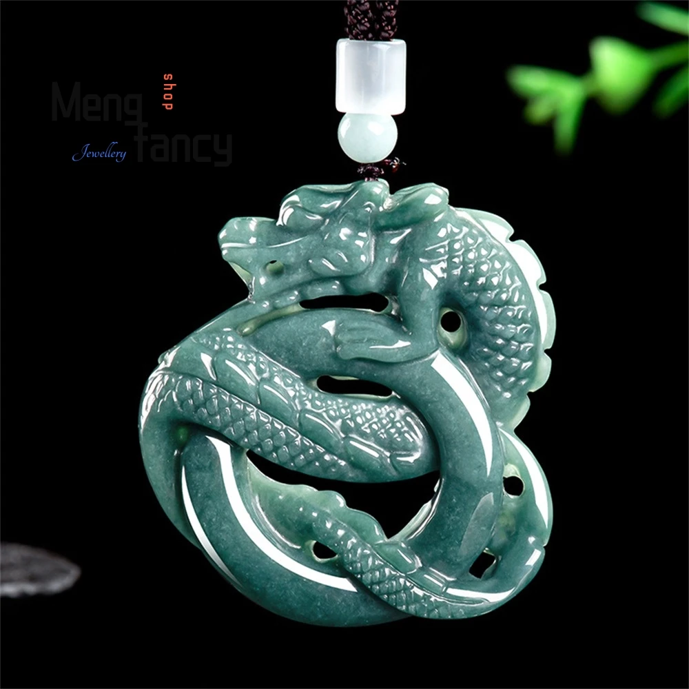 

Natural A-Grade Jade Blue Water Dragon Brand Grand Zodiac Dragon Pendant Ice Jade Men's Pendant Women's Style Fashion Jewelry