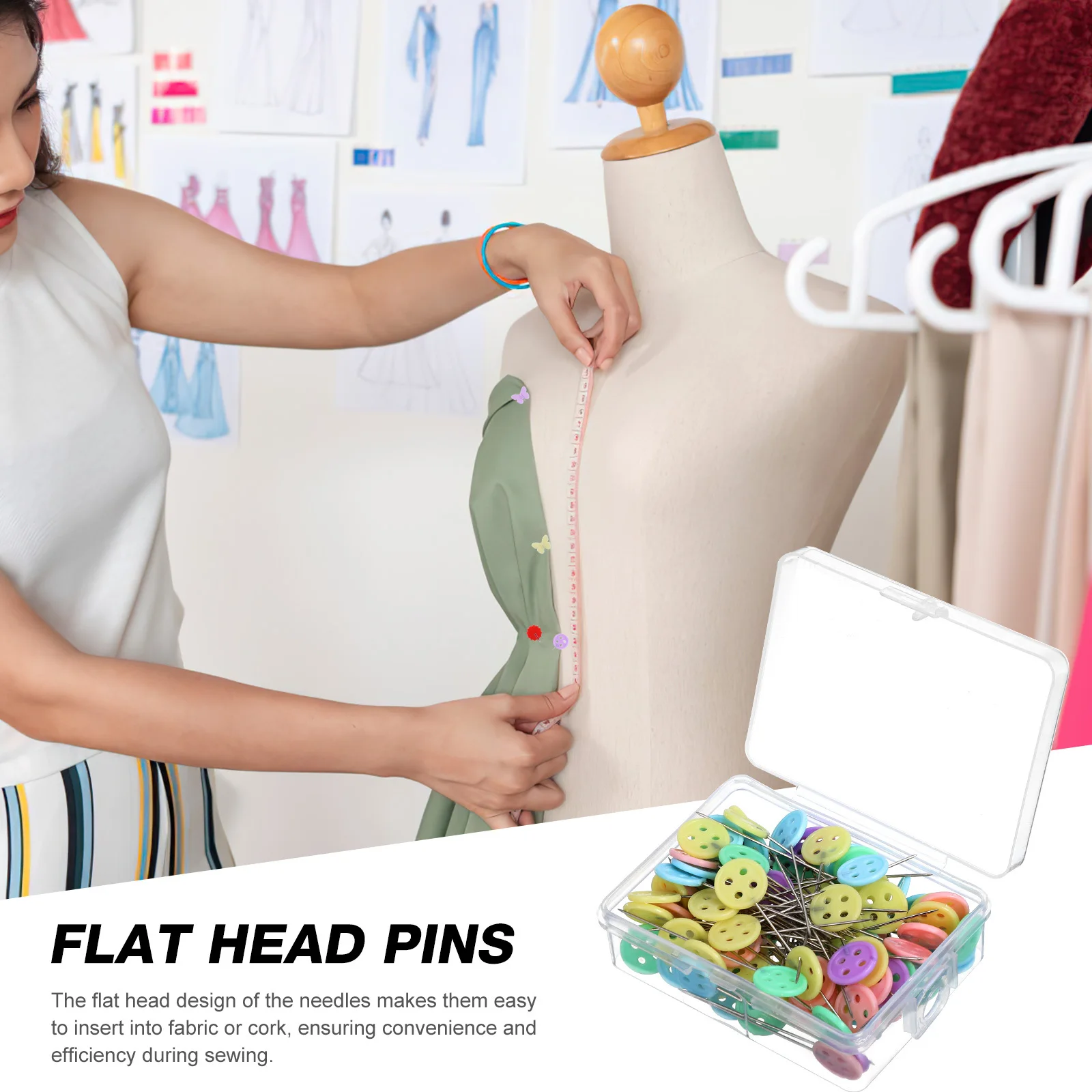 

400Pcs Colored Head Sewing Pins Flat Head Straight Pins for Quilting Sewing Fabric Crafts Corsage Pin Locating Straight Pin