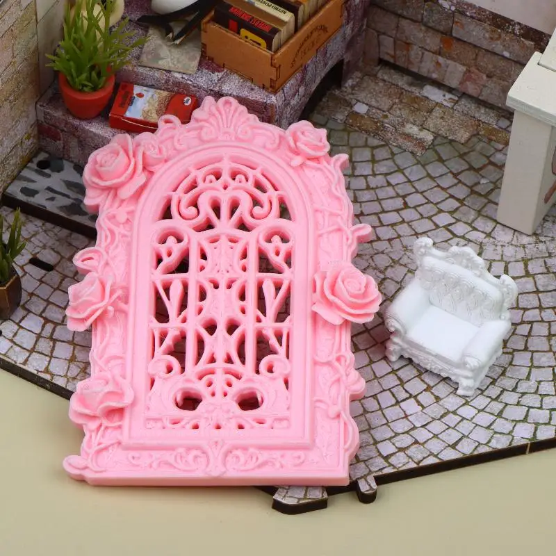 Collector's Miniature Sofa with Detailed Rose Carving and Window Frame for Dollhouses