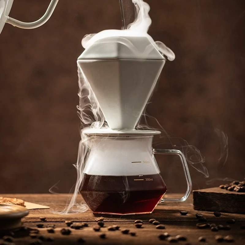Hand Brewed Coffee Ceramic Diamond Type Filter Cup X Heat-resistant Glass Sharing Pot 500ml