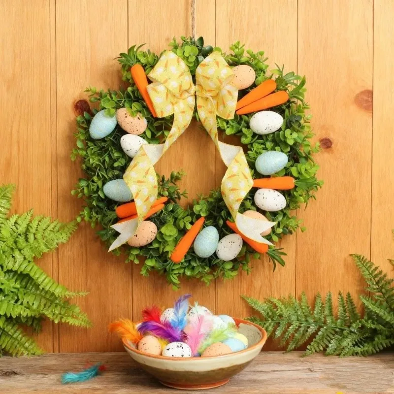 

easter decorations Colorful Eggs Easter Wreath Colors Carrots Design Handmade Artificial Flower Wreath Decorative Door Hanger