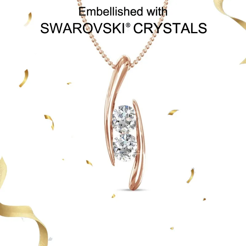 

Daisini 925 Sterling Silver Unique Design Geometric Pendant Necklace with Swarovski Crystals 18k Rose Gold Plated for Women