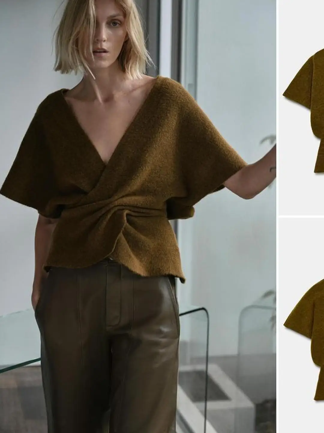 الشتاء محبوك عادية ort Sve العلوي المرأة فضفاضة تناسب V-Ne مطوية التفاصيل الترفيه Faion اللون الأساسي