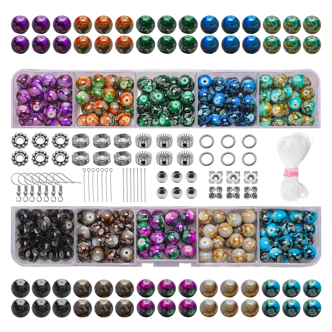 8 mm runde Glasperlen, Schmuckherstellungsset, Naturstein-Kristallperlen für DIY-Armbänder, Ohrringe, Halsketten, Ringe, Bastelzubehör