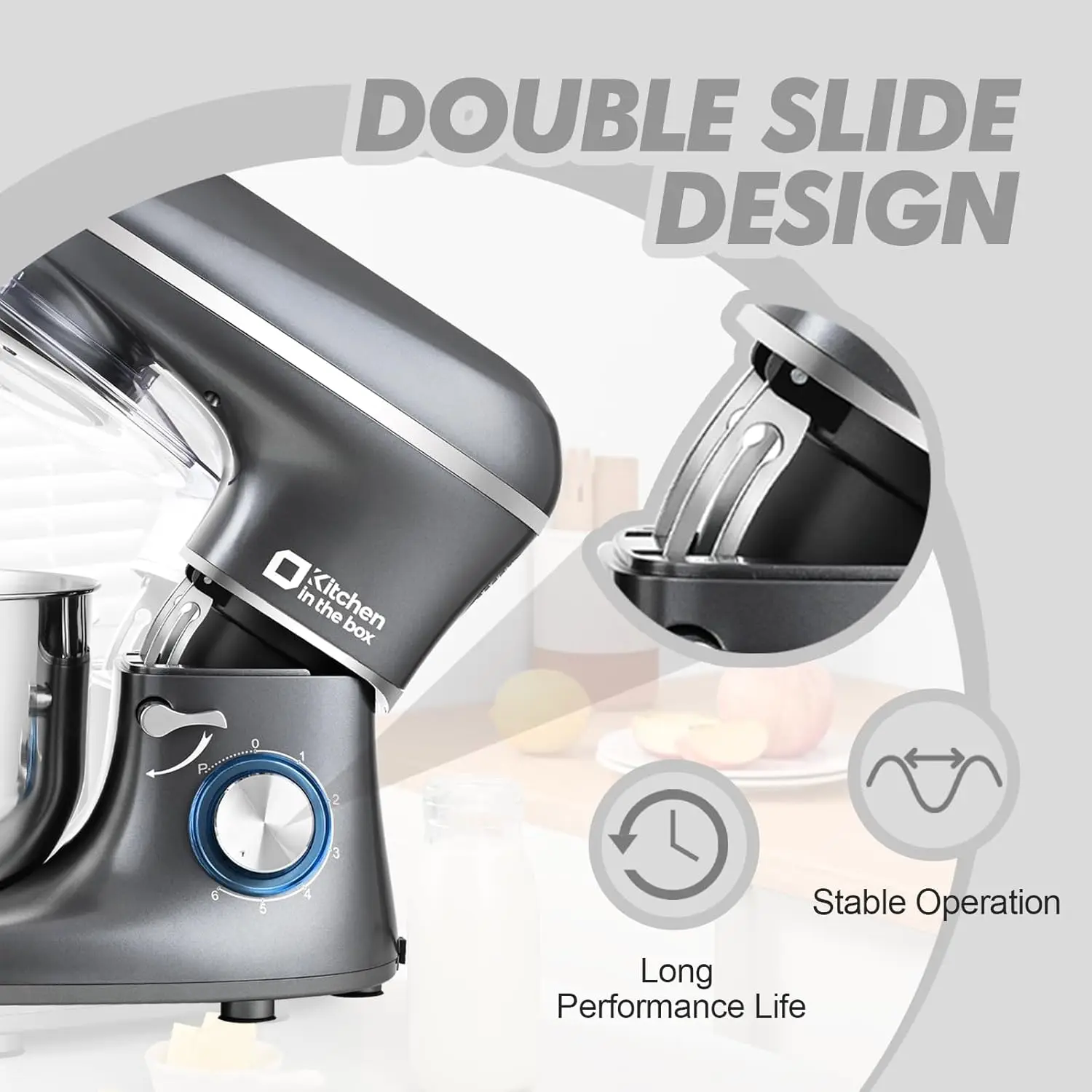 خلاط طعام كهربائي ، رأس مائل ، مطبخ ، 6 سرعات ، رأس مائل ، خطاف عجين ، سوط سلكي ، مضرب ، غسالة صحون آمنة ، 6.5QT ، W