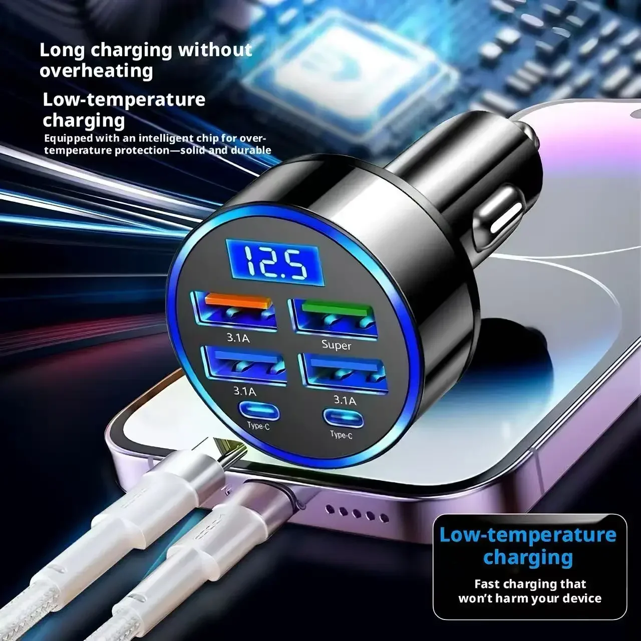 Super Fast Car Charger 6 Ports USB Cigarette Lighter Conversion Plug Multi Hole Quick Charging Car Charger Adapter Universal