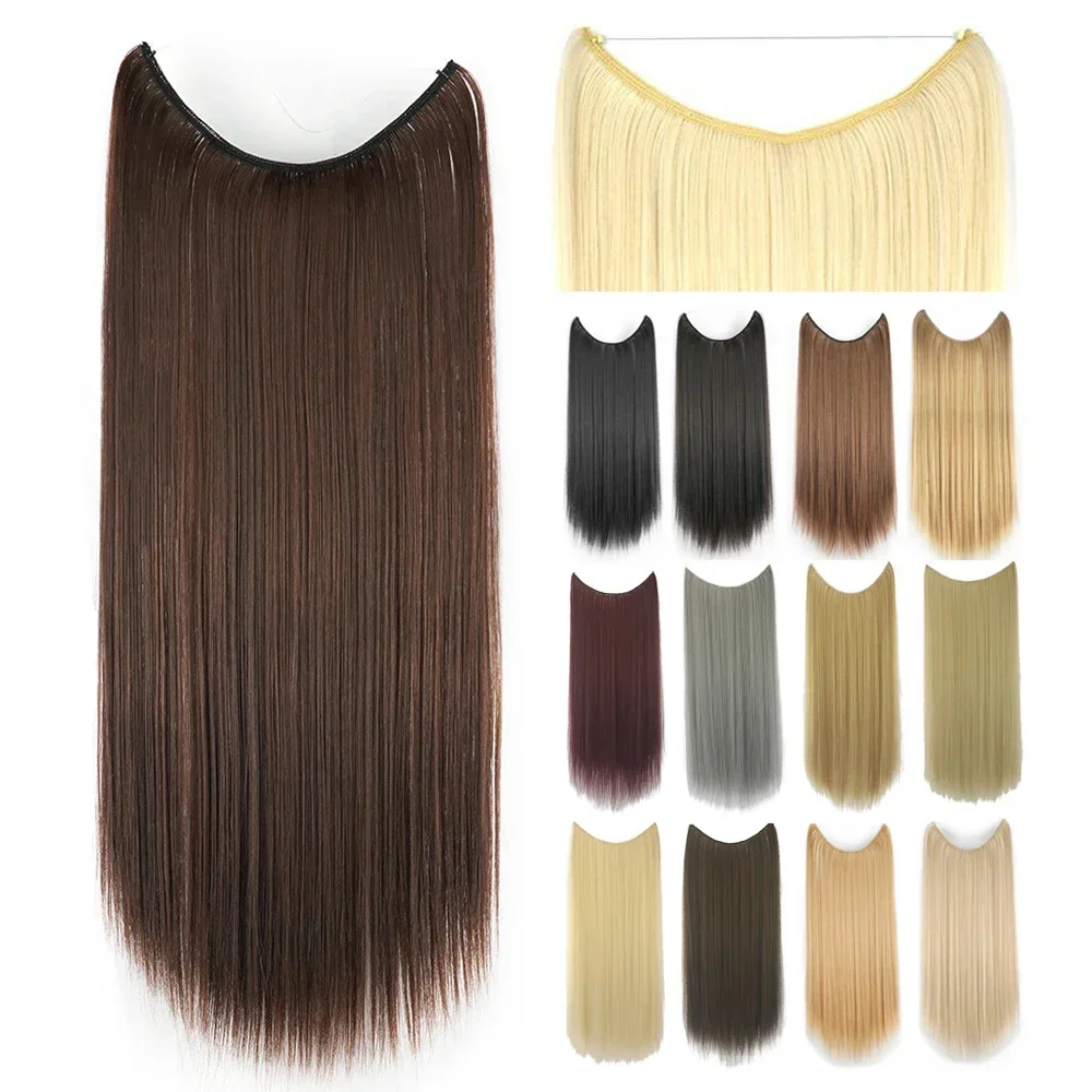 Long Straight Brown Synthetic Hair Extensions Fish Line Invisible Hairpiece Hair Accessories Cabelo Perruque Postiche