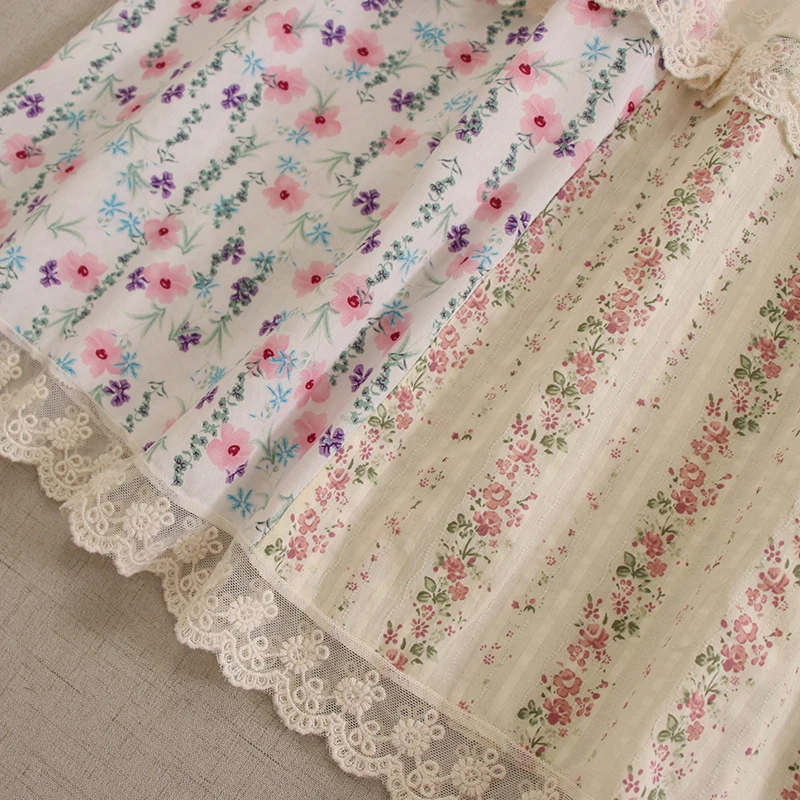 Japan Style Sweet Mori Girl Lace Floral Print Embroidery Patchwork Skirt Women Spring Summer Elastic Waist Casual A-Line Skirts