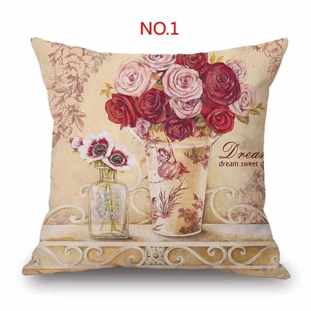 

Retro Poster Bohemia Cushion Cover Flowers Cotton Linen Pillowcase Farmhouse Home Sofa Car Decorative Throw Pillow Covers