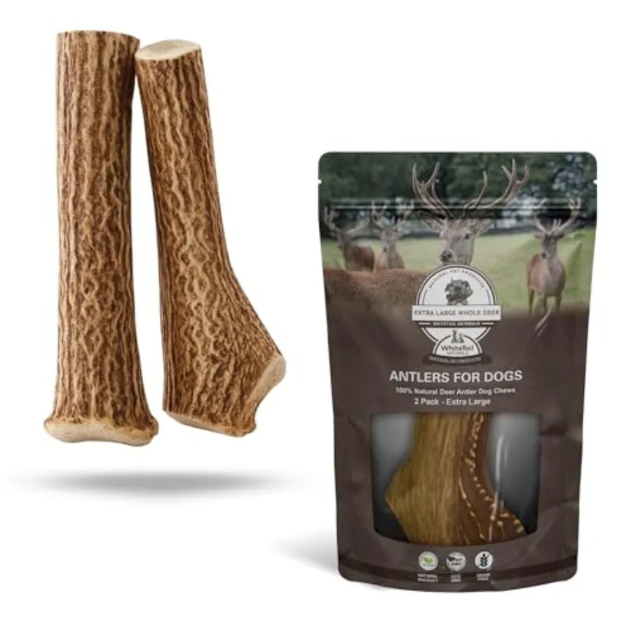

- Jumbo Antler Dog Chews 2 Pack- XXL Tough Axis Deer Horn Antlers for Dogs - Extra Large Long Lasting Natural Dog Bones for Agg