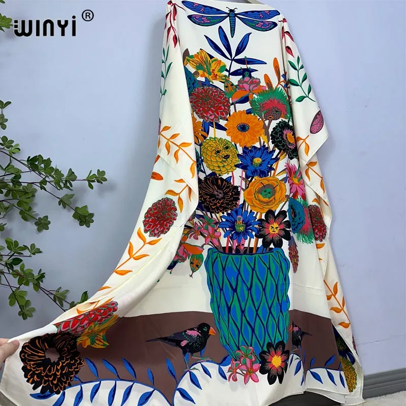 2023 WINYI Dress beach wear dresses boho Print abaya Dashiki Women muslim kaftan summer Color african dresses for woman vestido