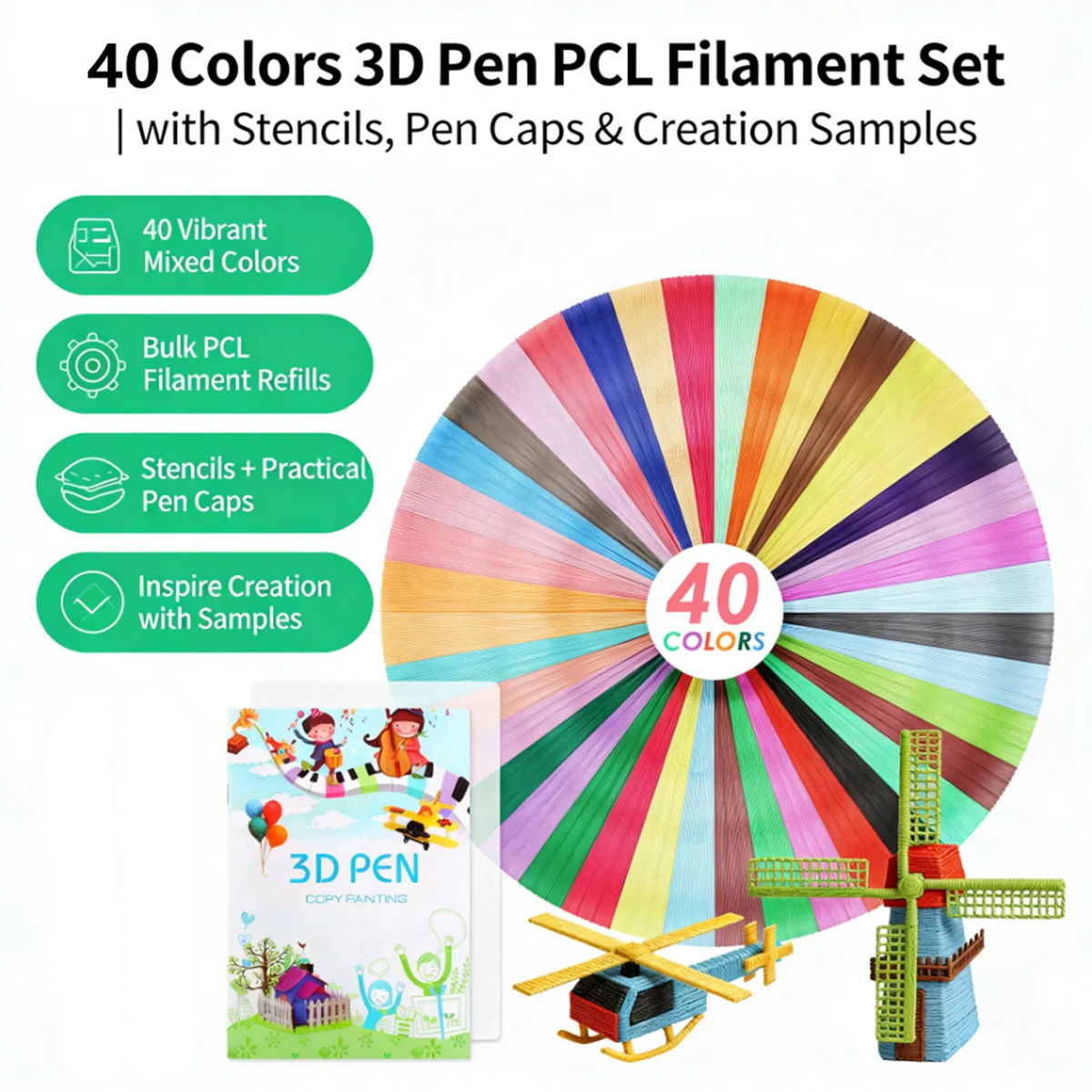 

PLA Filament For 3D Pen Printing 40 Colors Diameter 1.75mm 200M Odorless Safe Plastic Refill for 3D children Printing Pen